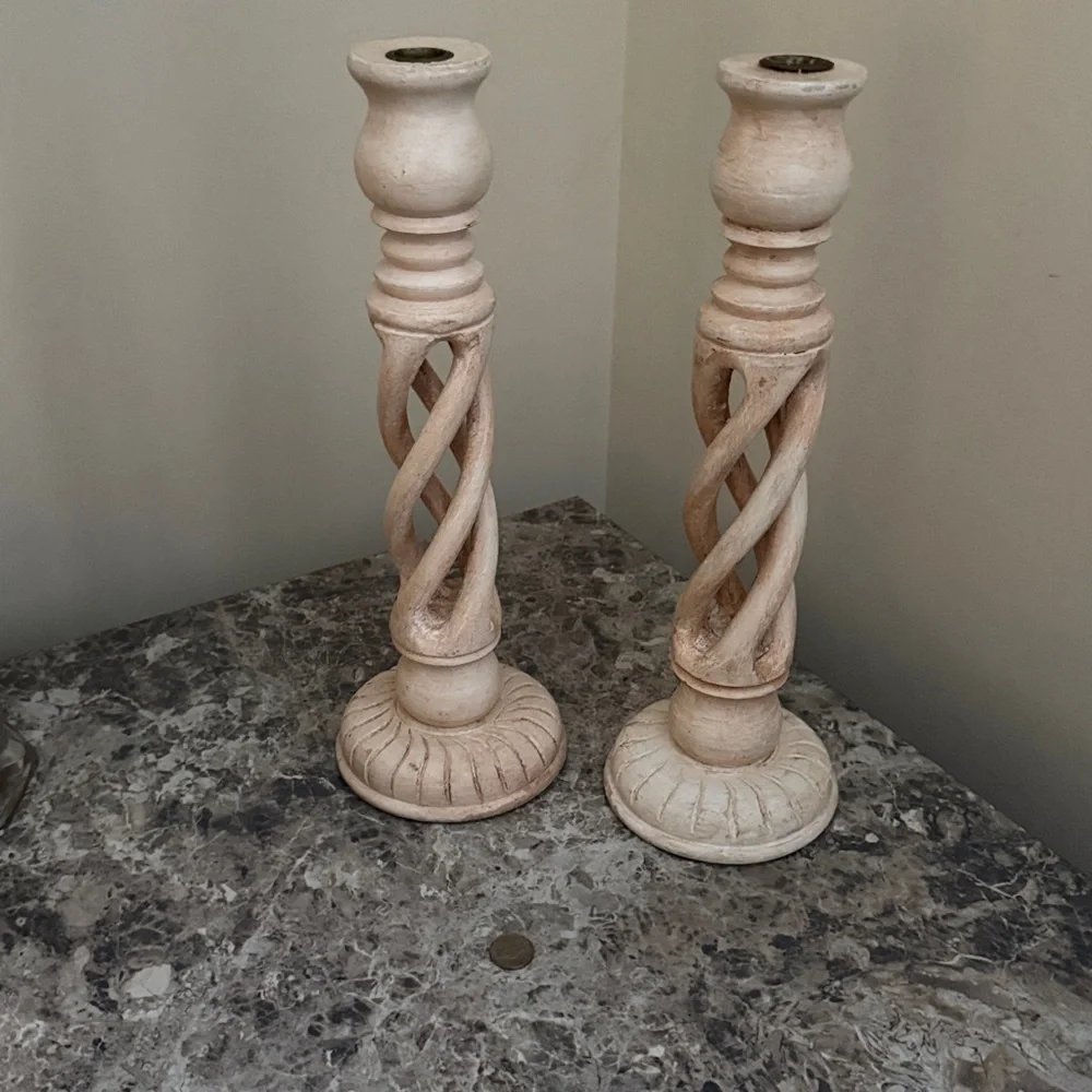 Elegant Cream Twisted Candle Holders tags  attached but they were used once